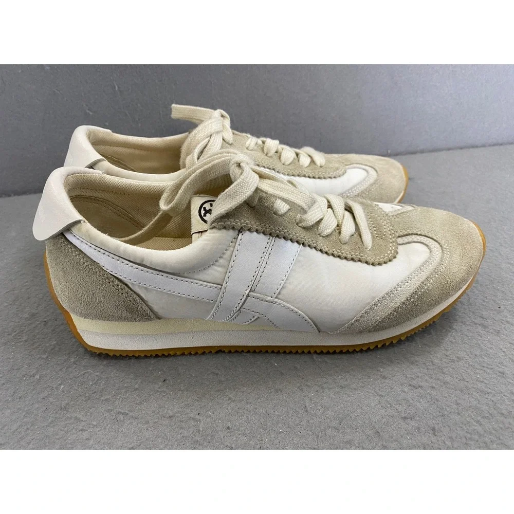 Tory Burch‎ HANK Women 8M Cream White Suede Leather Track Sneakers 82187